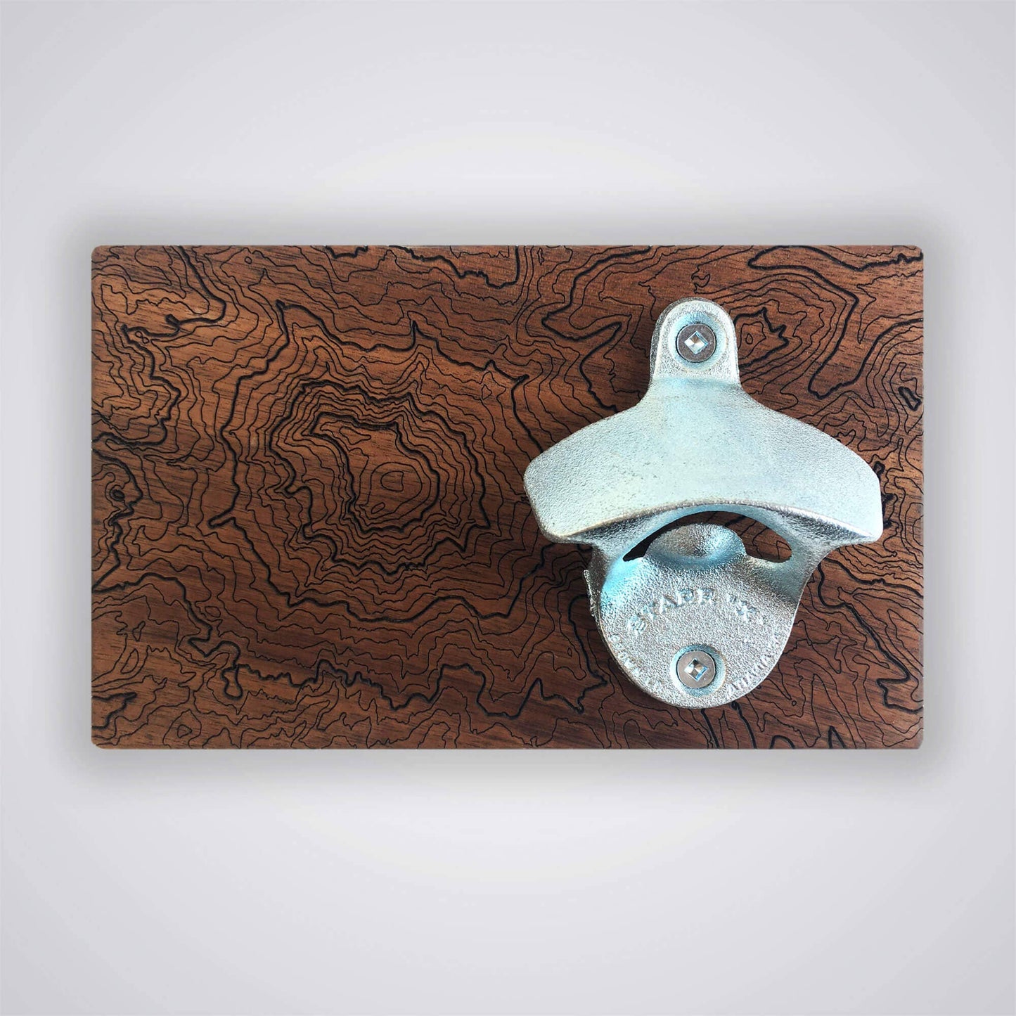 Solid Wood Bottle Opener with Mountain Topography