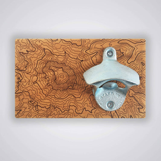 Solid Wood Bottle Opener with Mountain Topography